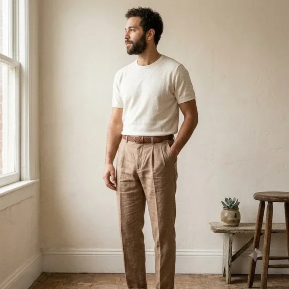 Apolis Civilian Chino Pants Mens 33 Tan Linen Cotton Blend Tailored Portugal