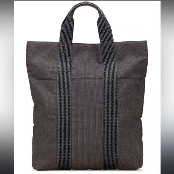Hermes Herline Cabas Tote Gray Canvas Zip Top Bag