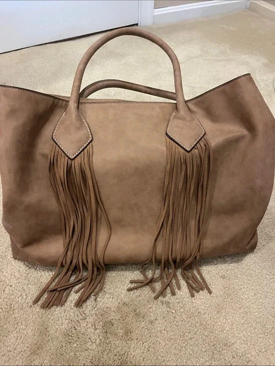 Merona Fringe Satchel Tote Bag in Tan
