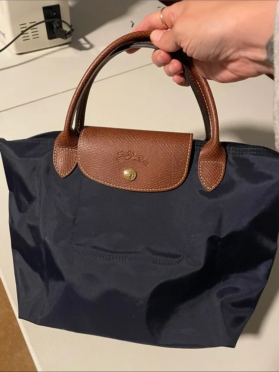 Longchamp lepilage Navy Nylon Tote with Brown Leather Trim