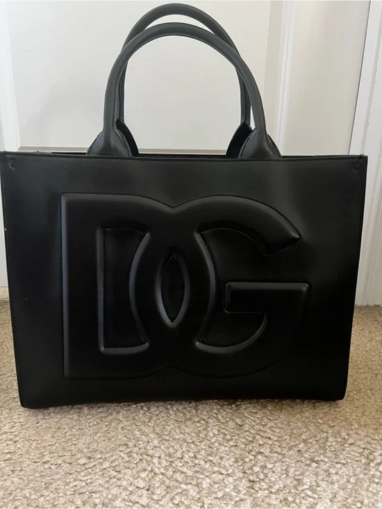 Dolce & Gabbana Black Leather DG Embossed Tote