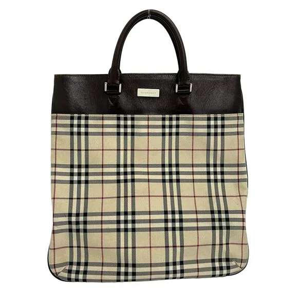 Burberry Tote Bag Beige Brown Multi Jacquard Leather