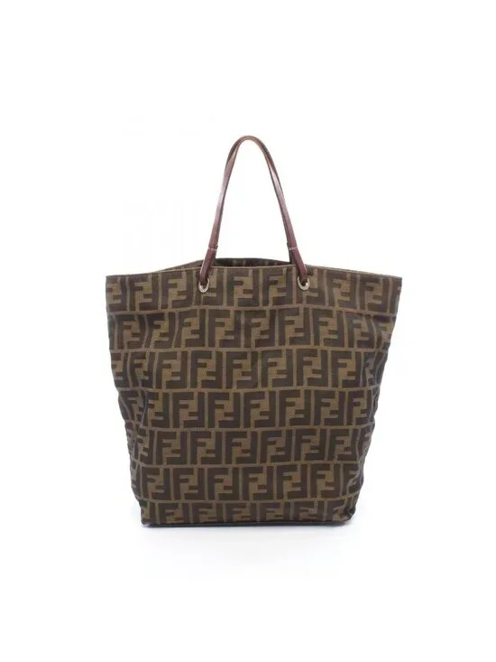Fendi Tote Zucca Brown Nylon Leather