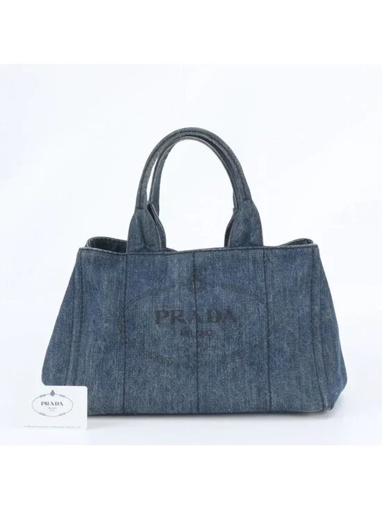 Prada Canapa Denim Blue Tote Shoulder Hand