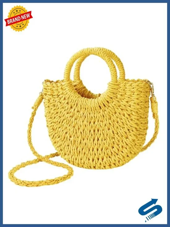 Straw Beach Bag Woven Crossbody Shoulder Tote Satchel Handbag for Summer