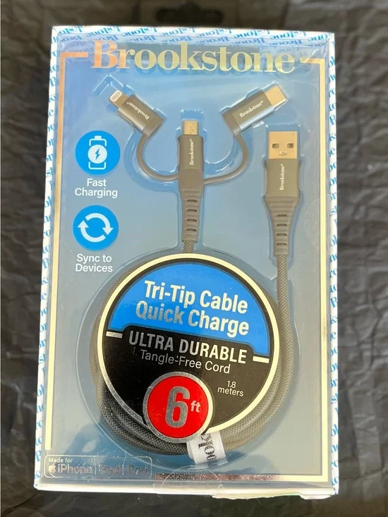 Brookstone Tri-Tip Quick Charge 3-in-1 Cable Black NIP