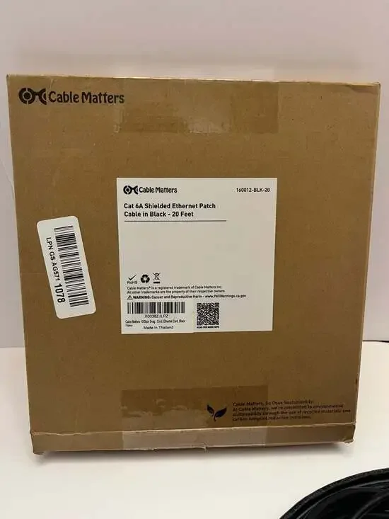 Cable Matters Cat 6A Shielded Ethernet Patch Cable 160012-BLK-20 20 Feet, Black