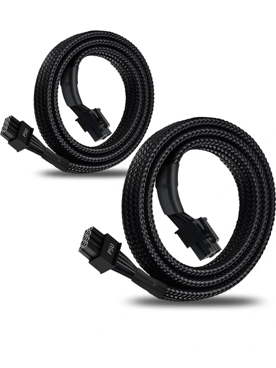2 EVGA Black Braided 8-Pin GPU Power supply Extension Cable Pair