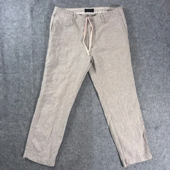 Jos A Bank Reserve Mens 36x30 Linen Pants Tan Beige Drawstring Casual Trousers
