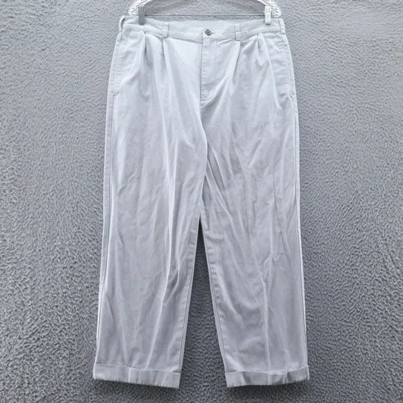 Brooks Brothers 346 Mens W35 L30* Light Gray Pleated Cotton Chino Pants Cuffed