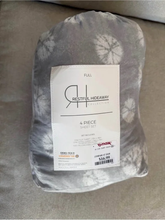 Full 4-Piece Sheet Set - Gray Tie-Dye