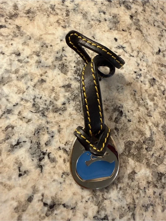 Dooney and Bourke Black Leather Keychain Bag Charm Blue Duck 🦆 Silver Color