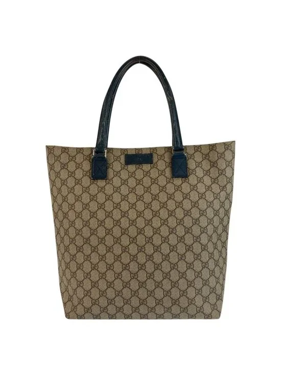 Gucci Beige Green GG Supreme Canvas Leather Tote