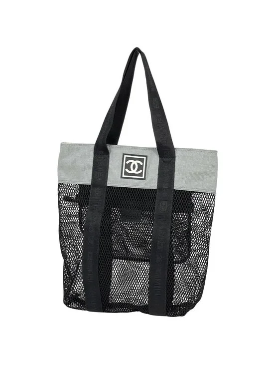 Chanel Sports Line Mesh Tote CC Logo Nylon Canvas Black Gray