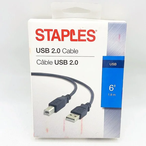 Staples USB 2.0 Cable 6ft Black New Printer Cable USB A to USB B 29749