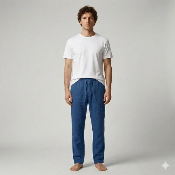 NWT Scotch & Soda Fave Men Blue Linen Cotton Garment Dye Chino Pants‎