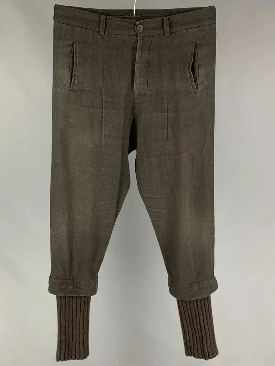ISABEL BENENATO Size 34 Slate Olive Mixed Fabrics Casual Pants