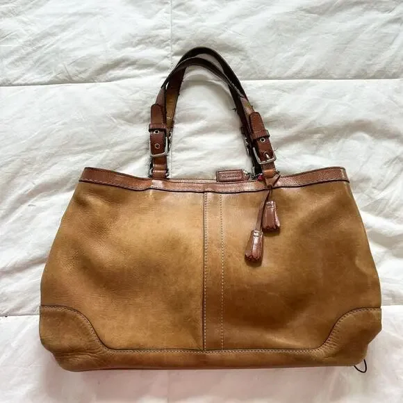 Vintage Y2K Authentic Coach Legacy Carryall Large Tan Beige Leather Tote Bag