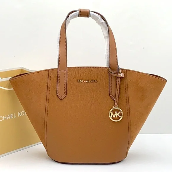 MICHAEL KORS PORTIA SMALL TOTE LUGGAGE COLOR Pebbled leather/ suede