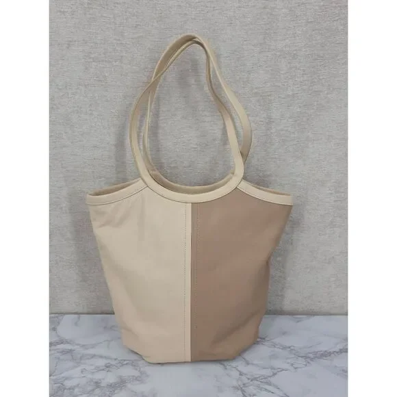 Coach Bea Neutral Two-Tone Ivory & Taupe Leather Top Zip Tote Bag
