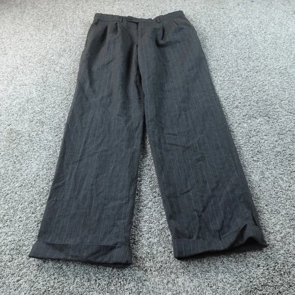 Ralph Lauren Pants Mens 32X30 Gray Wool Pinstripe Dress Trouser Pleated Cuffed