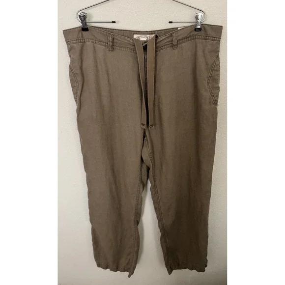 Old Navy 100% Linen Pants Mens 38x30 Drawstring Baggy Casual Relaxed Fit Brown