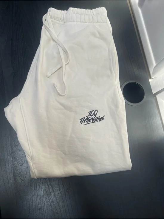 100 Thieves Jogger Mens Large Ivory cream   Fleece Sweatpants Drawstring USA