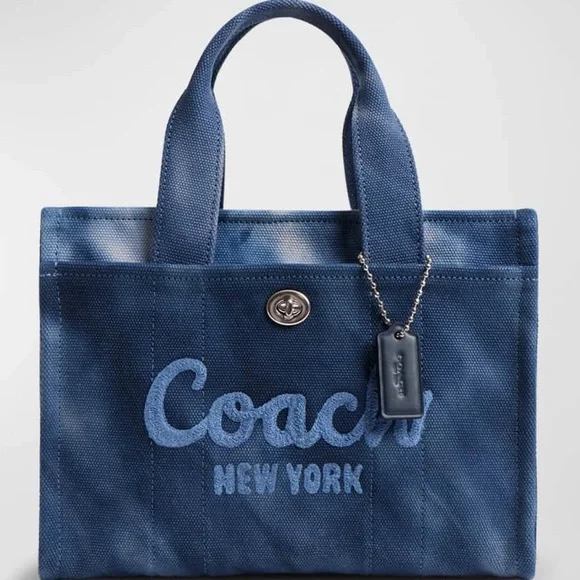 Coach Navy Blue Canvas Tote with Embroidered Logo