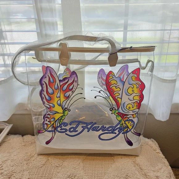 Ed Hardy Butterfly Clear Tote-NWT