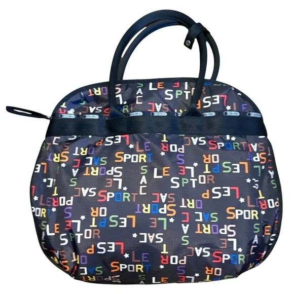 LeSportsac Tote Bag Womens Large Black Multicolor Alphabet‎ Logo Travel Duffel