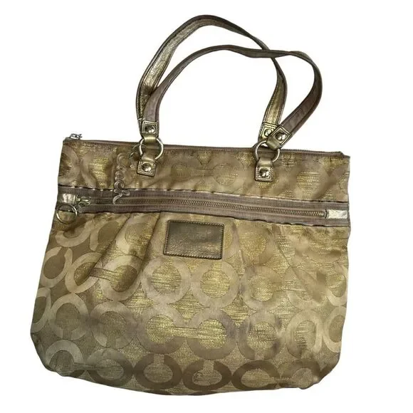 Coach Large Poppy Gold Signature Sateen Tote Bag 15865