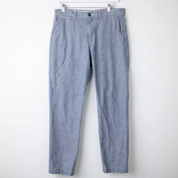 J Crew Pants 770 Straight Mens 33x32 Blue Chambray Stretch Chinos L0719