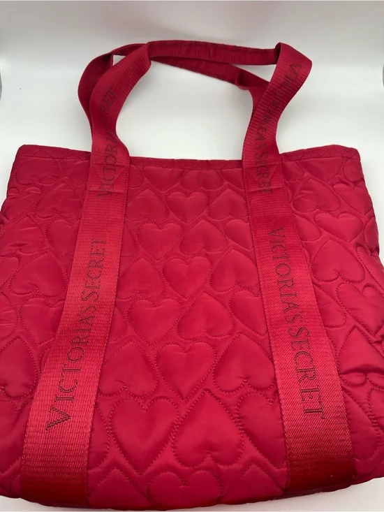 Victoria’s Secret Red Quilted Heart Puffer Tote Bag | Overnight & Travel Bag
