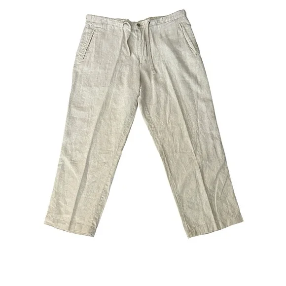 Tasso Elba 100% Linen Chino Pants Beige Semi Sheer‎ 36x27 Coastal Lightweight