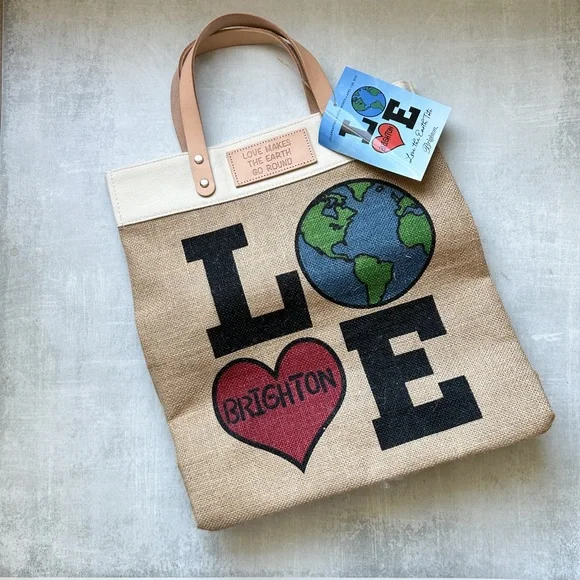 NWT Brighton Love the Earth Jute Tote with Leather Handles