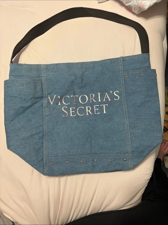 Victoria's Secret Light Blue Denim Tote with Stud Accents