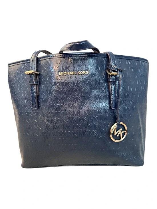 Michael Kors Navy Embossed MK jet set Tote luxury business casual cozy feminine