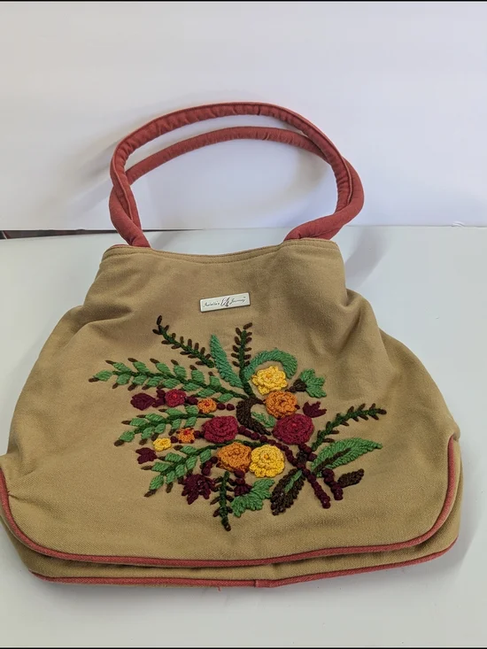 Isabella’s Journey Embroidered Floral Canvas Tote Bag Boho Cottagecore Shoulder