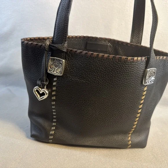 Vintage Brighton Purse, Leather, Black, Silver Accents, Tippi Laced Tote