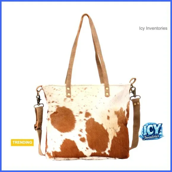 Genuine Leather Straps Cowprint Purse Over The Shoulder Tote
