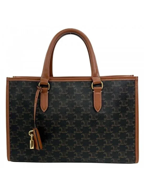 Celine Tote Triomphe Leather Brown Gold