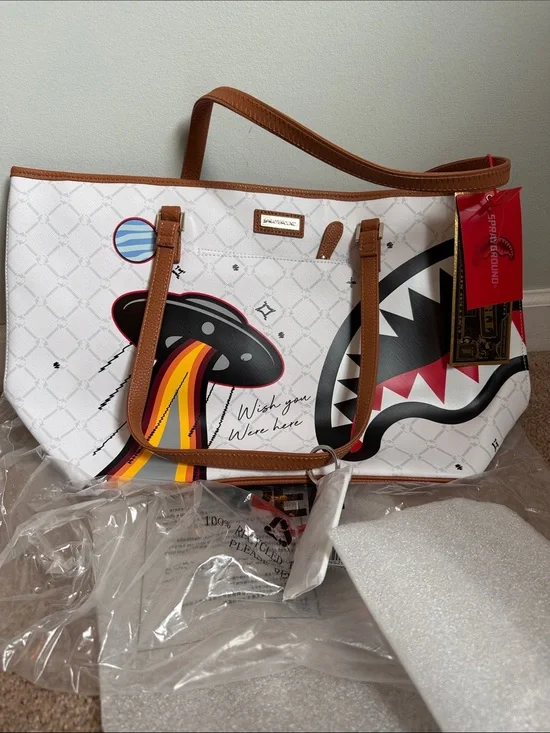 Sprayground White Tote UFO FLYING COLORS TOTE