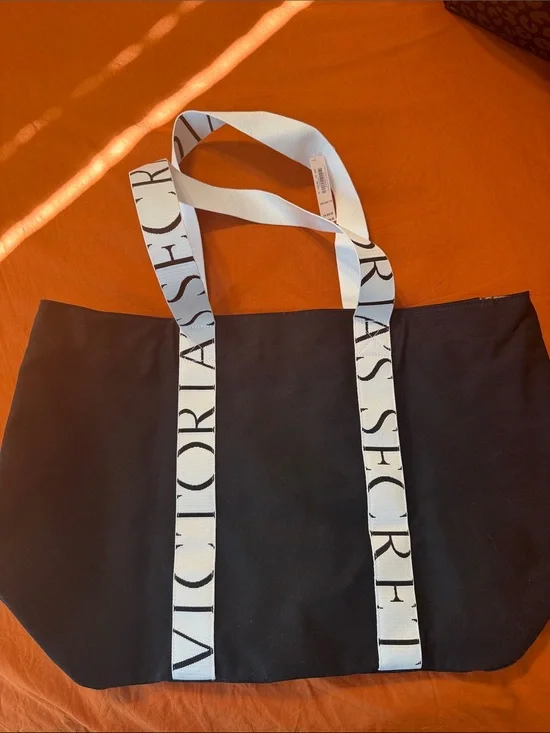 Victoria's Secret Black Tote with White Logo Straps
