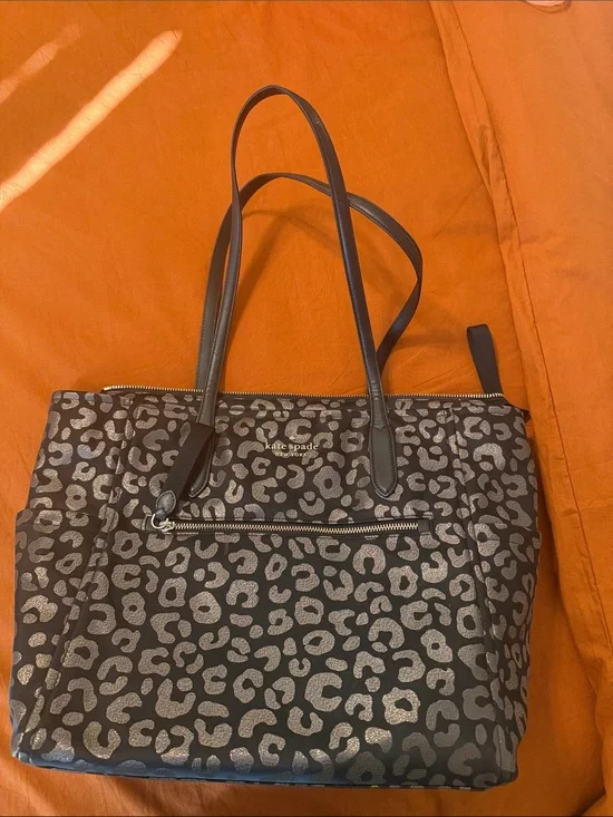 kate spade Black Tote with Metallic Leopard Print
