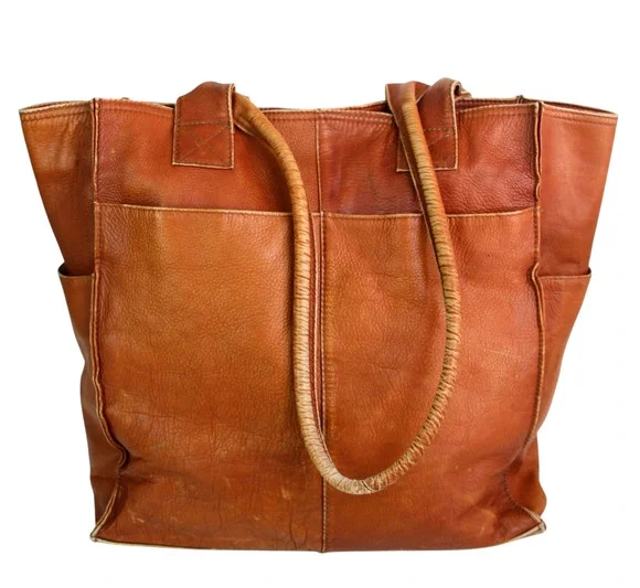 LARGE Graffeo BROWN GENUINE LEATHER SHOULDER BAG TOTE HANDBAG BOHO PURSE