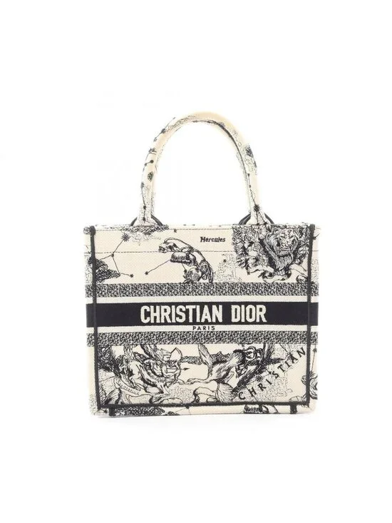 Dior Tote Book Small Zodiac White Black Canvas