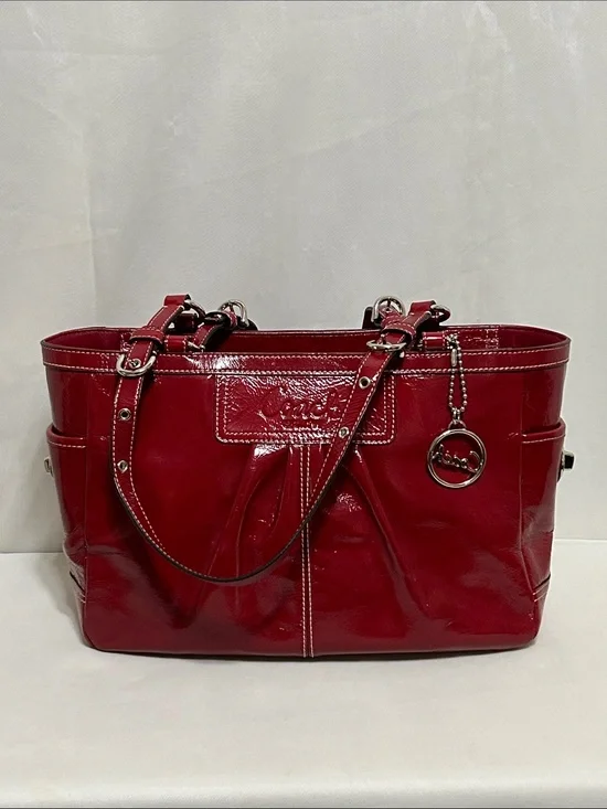 Coach Red Patent Leather Pleated Gallery Tote
