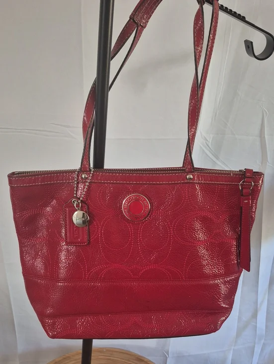 Coach Red Patent Signature Tote
