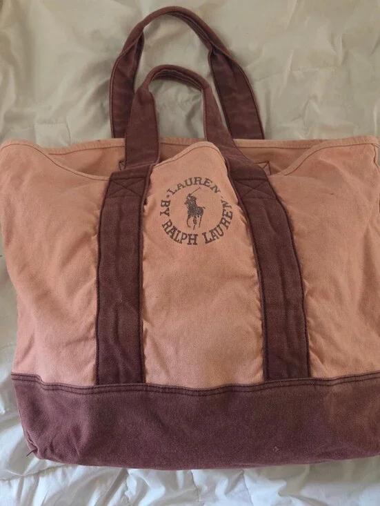 Lauren Ralph Lauren Salmon and Maroon Canvas Weekend Tote