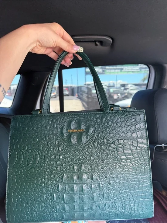 Emerald Green Croc-Embossed Tote Bag